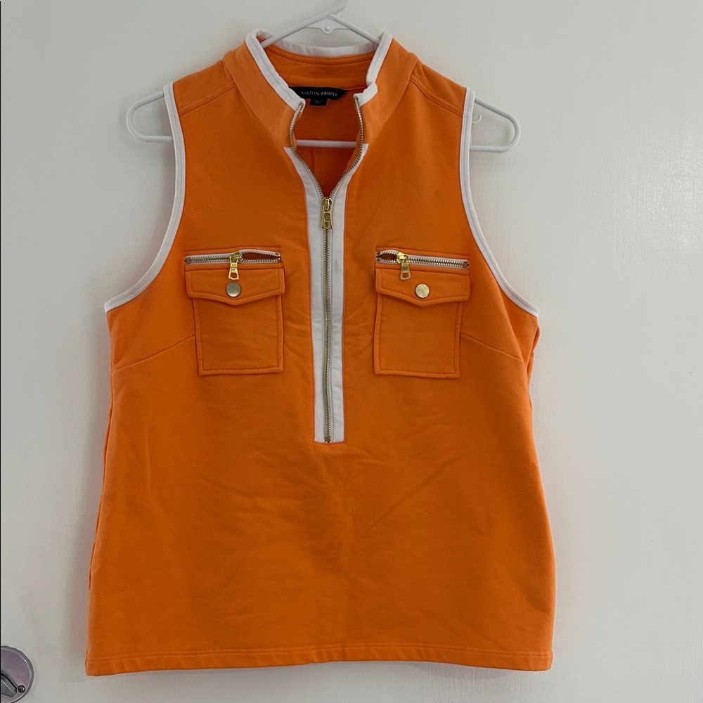 Boston Proper Vibrant Orange Tank with Zipper